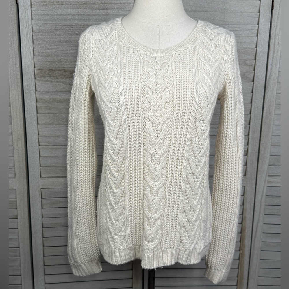 GAP Cable Knit Wool Blend Crewneck Sweater Ivory-Medium